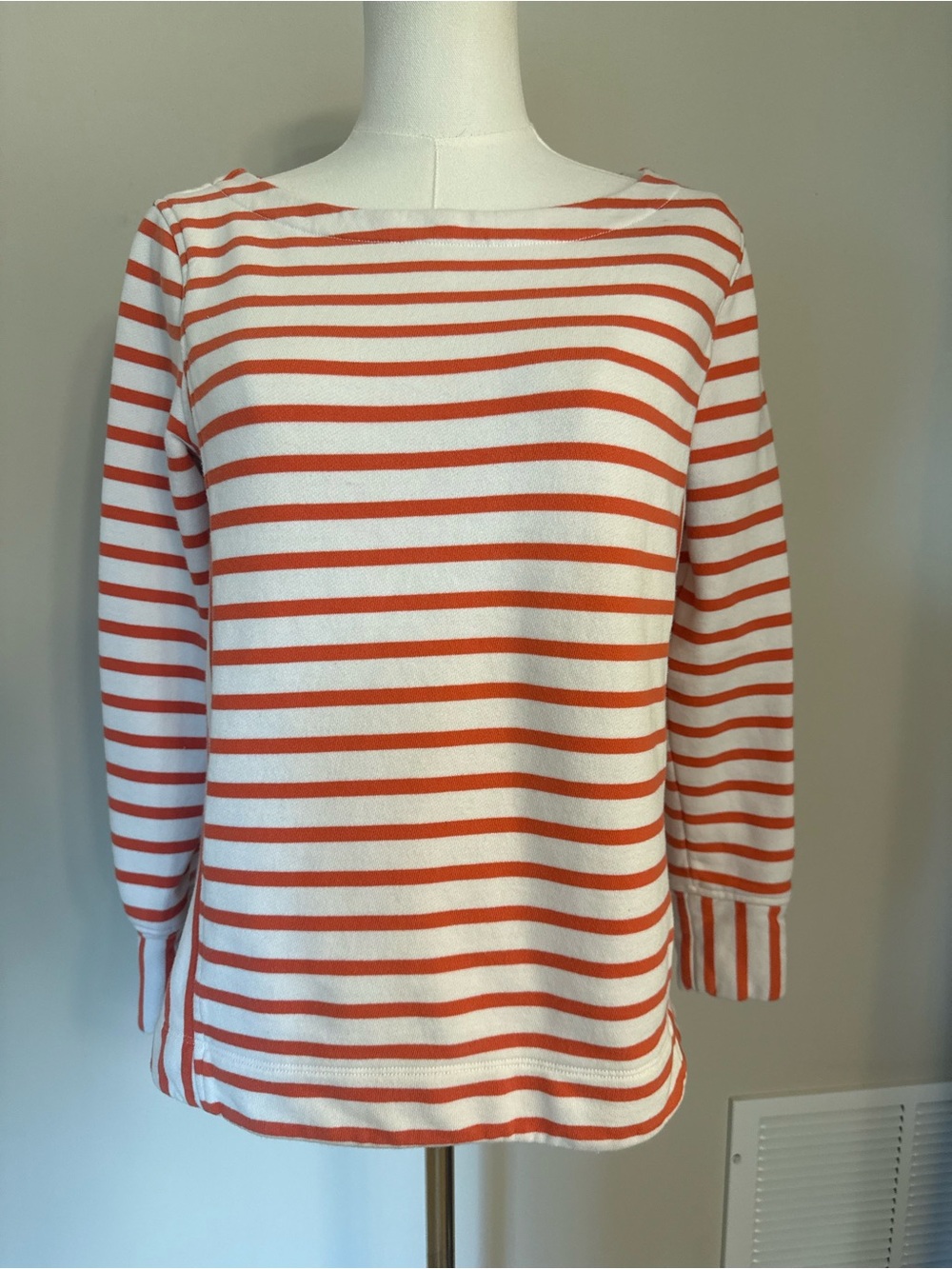 Banana Republic Orange White Striped Boatneck Top Small Nautical Long Sleeve
